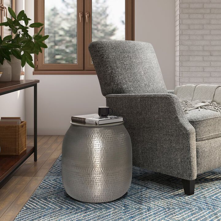Simpli Home Griffen Metal Storage Accent Table In Antique Silver