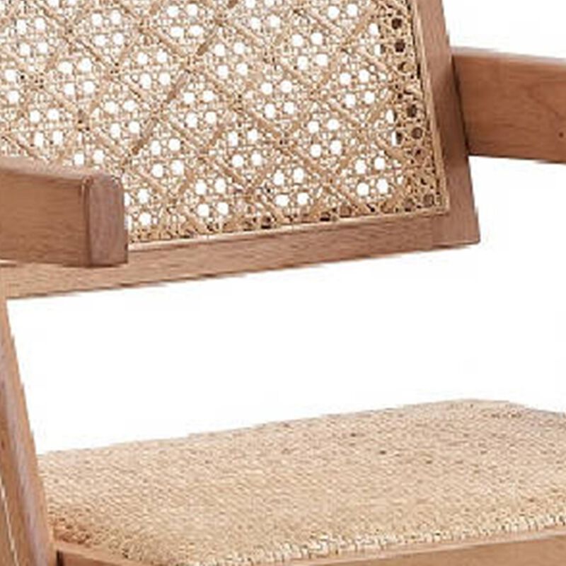 Tina 22 Inch Dining Armchair Set of 2, Woven Rattan, Natural Brown Wood - Benzara