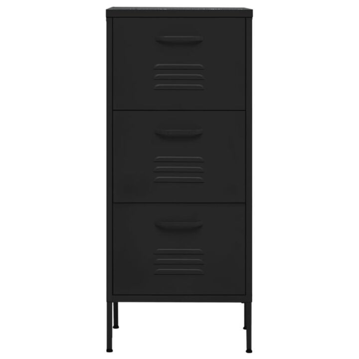 vidaXL Steel Storage Cabinet, Adjustable Height, Fully Extendable Drawers, Black, 16.7"x13.8"x40", Industrial Style, Heavy-Duty