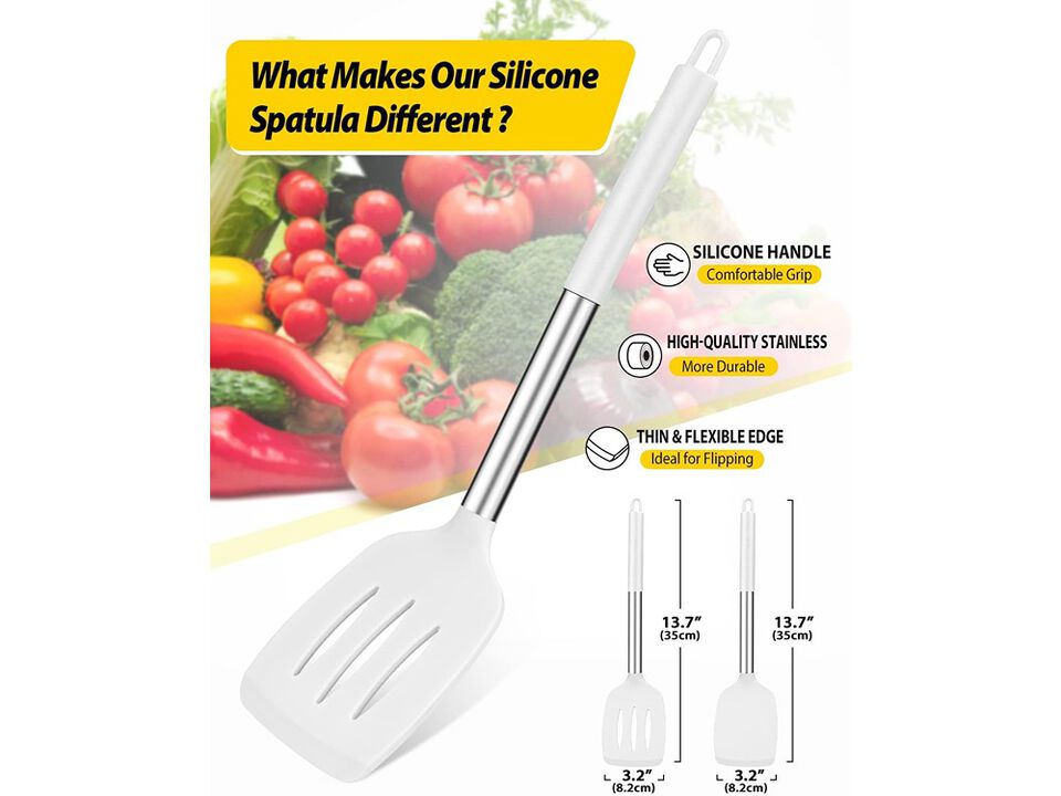 BUNDLEPRO Pack of 2 Silicone Solid Turner, Non Stick Slotted Kitchen Spatulas