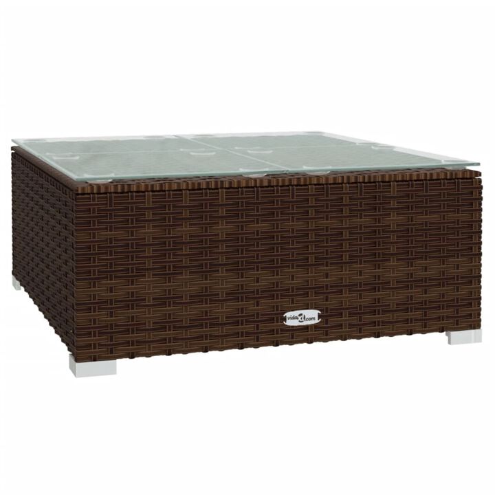 vidaXL Durable Patio Coffee Table - Brown Poly Rattan & Glass, Lightweight, Waterproof, Modular Design, Easy Maintenance, 23.6"x23.6"x11.8"