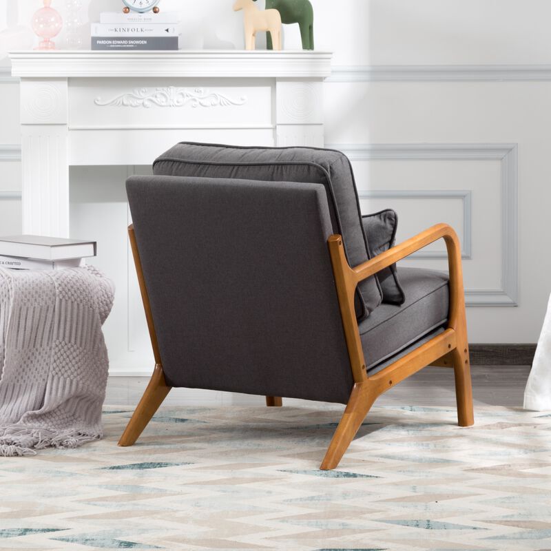 Linen Blend Arm Chair with Solid Wood Leg