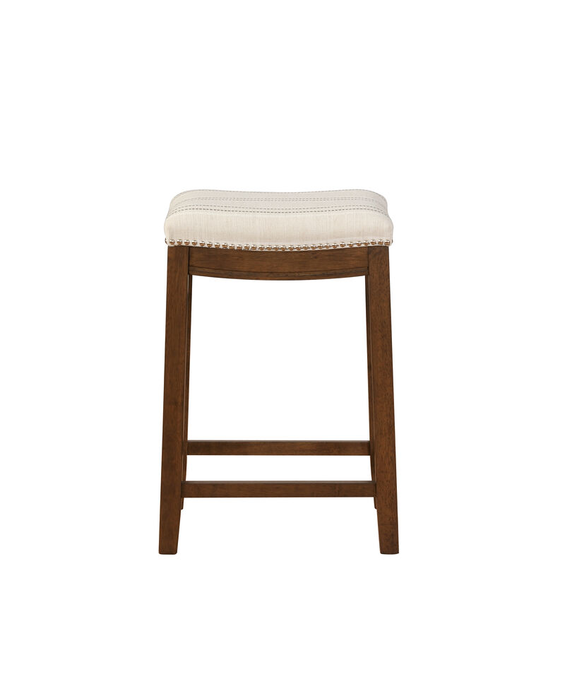 Wooden Counter Stool with Nailhead Trim Accent, Brown and Beige - Benzara