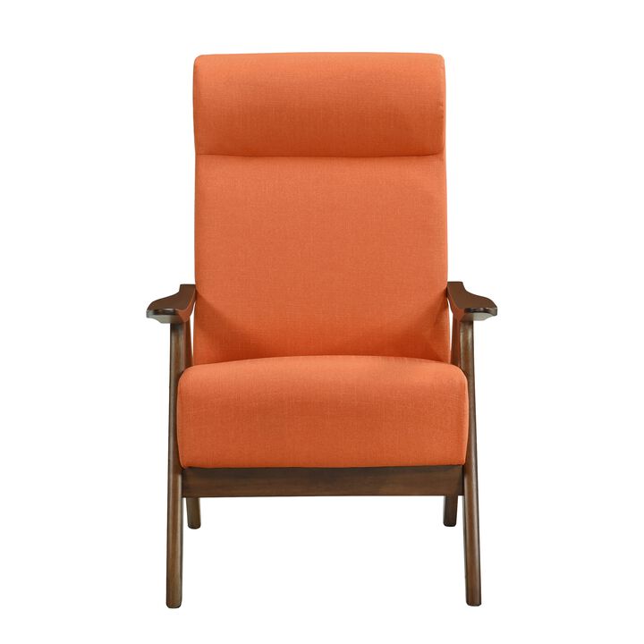 Mary 32 Inch Accent Chair Armchair, Orange Polyester Linen, Solid Wood - Benzara