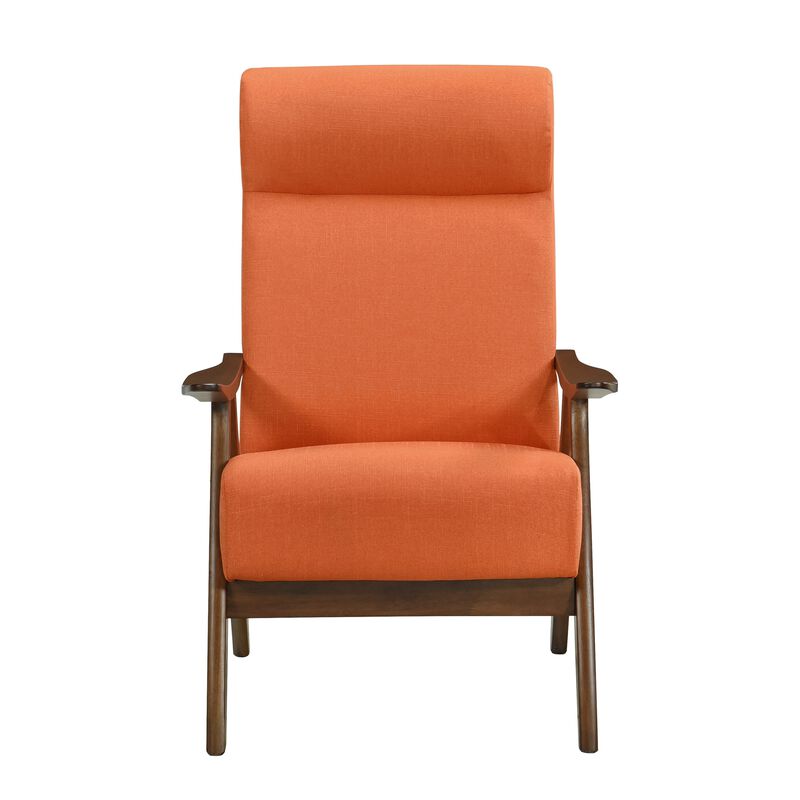 Mary 32 Inch Accent Chair Armchair, Orange Polyester Linen, Solid Wood - Benzara