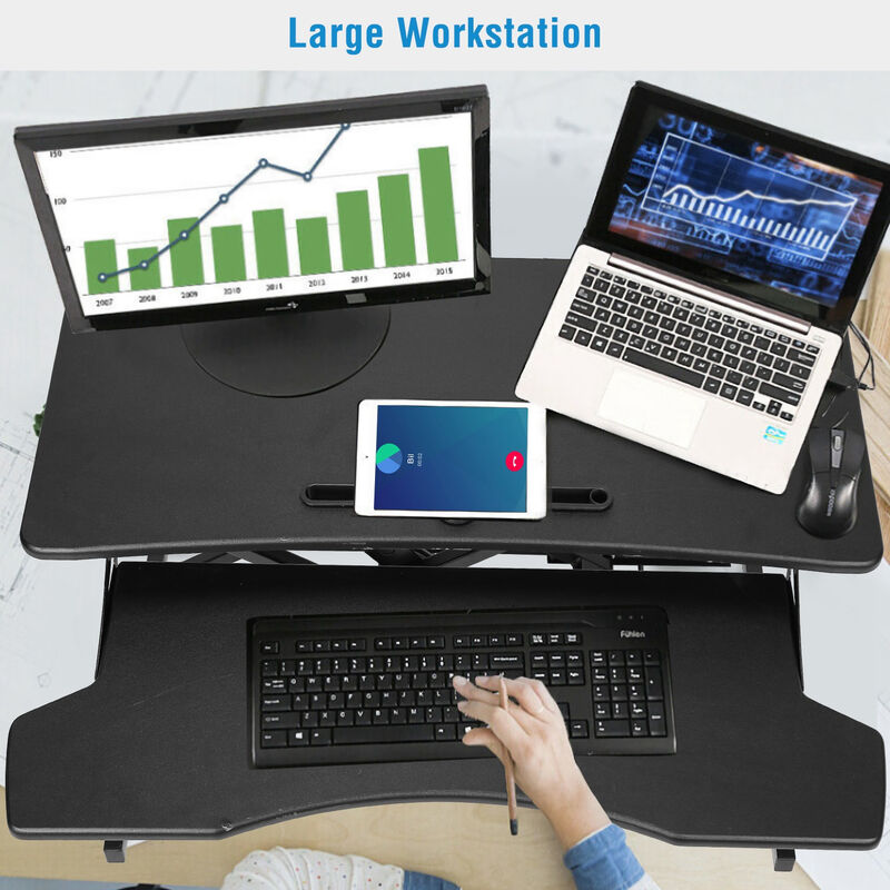 Sit to Stand Height Adjustable Desk Converter, Tabletop Workstation for Laptops & Dual Monitors