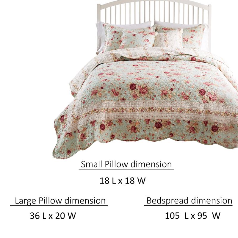 Rosle 5pc King Size Quilt Set, Shams, Patchwork Floral Soft Blue Cotton