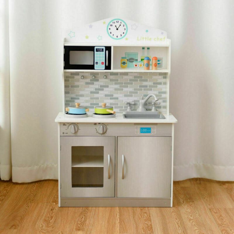 SUGIFT Kid's Wooden Pretend Cooking Play Kitchen Set