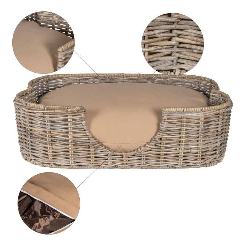 Scallop Tropical Handwoven Rattan Dog Bed with Machine Washable Cushion
