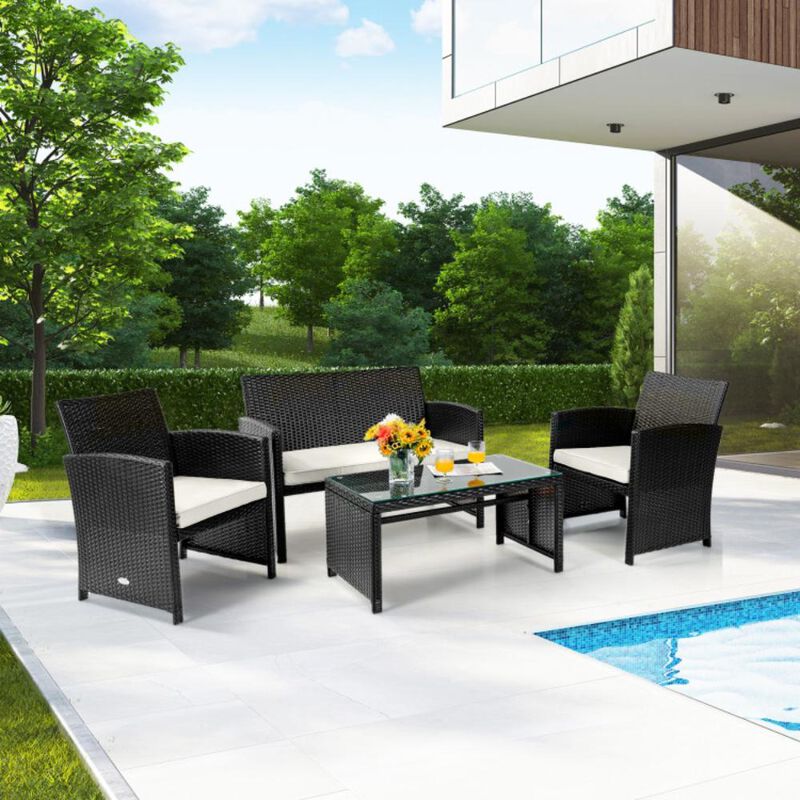Hivvago 4 Pieces Patio Rattan Cushioned Furniture Set