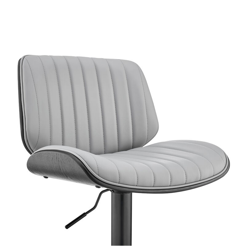 Brock Adjustable Gray Faux Leather and Walnut Wood Stool with Black Base