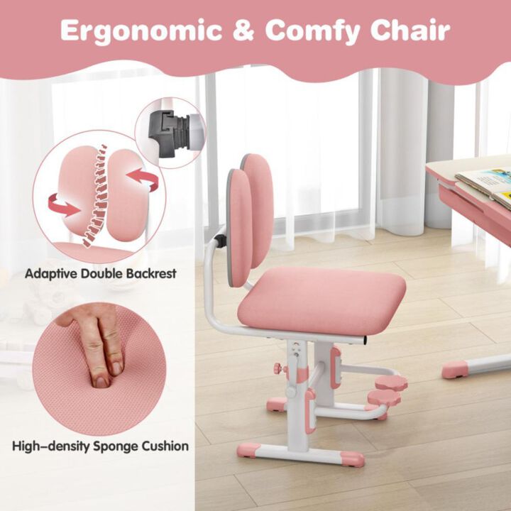 Hivvago Height Adjustable Children School Home Study Table and Chair Set with Tilted Desktop for 3-12 Years Old