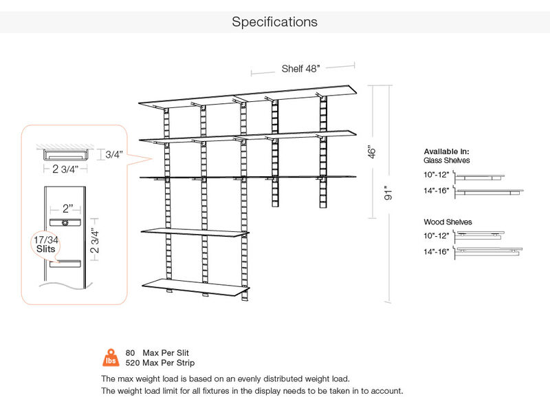 Trendy  Living Room Shelving System 91" & 46" High with 8 Wood Shelves 48" Length 10"-12" Width | 4 Sections- Shelves Sold Separately