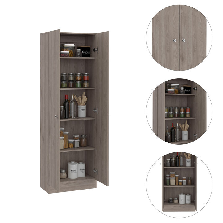 Multistorage Pantry Cabinet, Five Shelves, Double Door Cabinet - Light