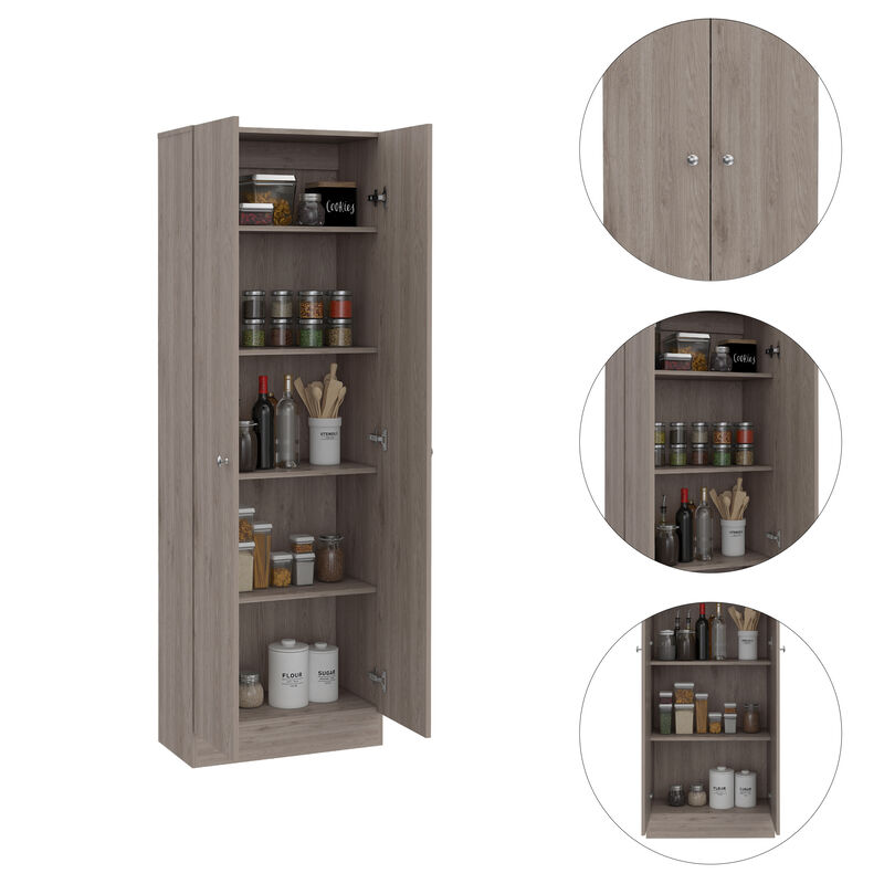 Multistorage Pantry Cabinet, Five Shelves, Double Door Cabinet - Light