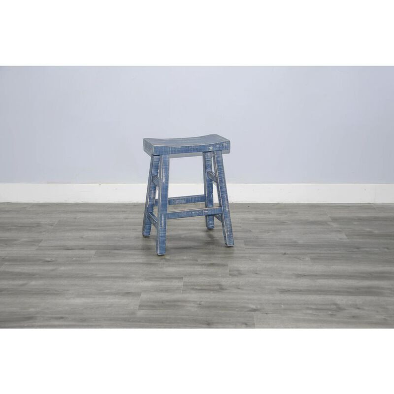 Sunny Designs Ocean Blue Counter Saddle Seat Stool, Wood Seat