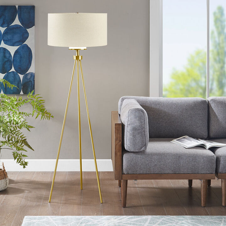 Pacific Metal Tripod Floor Lamp With Glass Shade