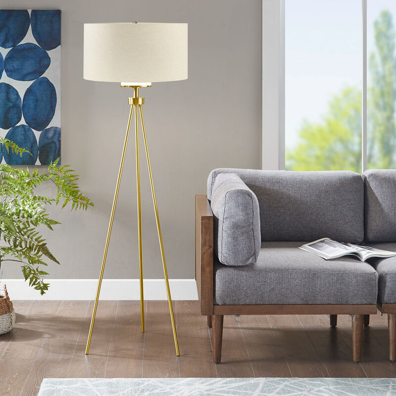 Pacific Metal Tripod Floor Lamp With Glass Shade