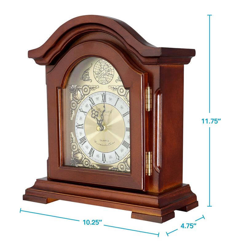 Bedford Clock Collection Redwood Mantel Clock with Chimes