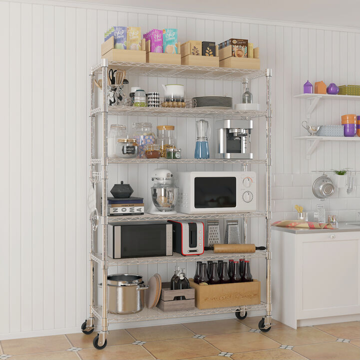 6-Tier Shelving Unit Disassemblable Storage Rack with Wheels for Easy Mobility