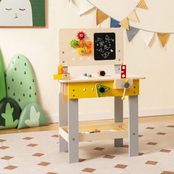 Hivvago Wooden Pretend Play Workbench Set with Blackboard for Toddlers Ages 3+