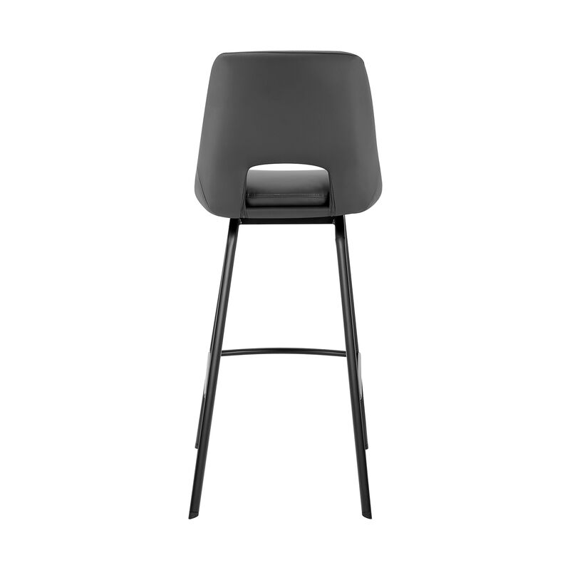 Carise Gray Faux Leather and Black Metal Swivel Bar Stool