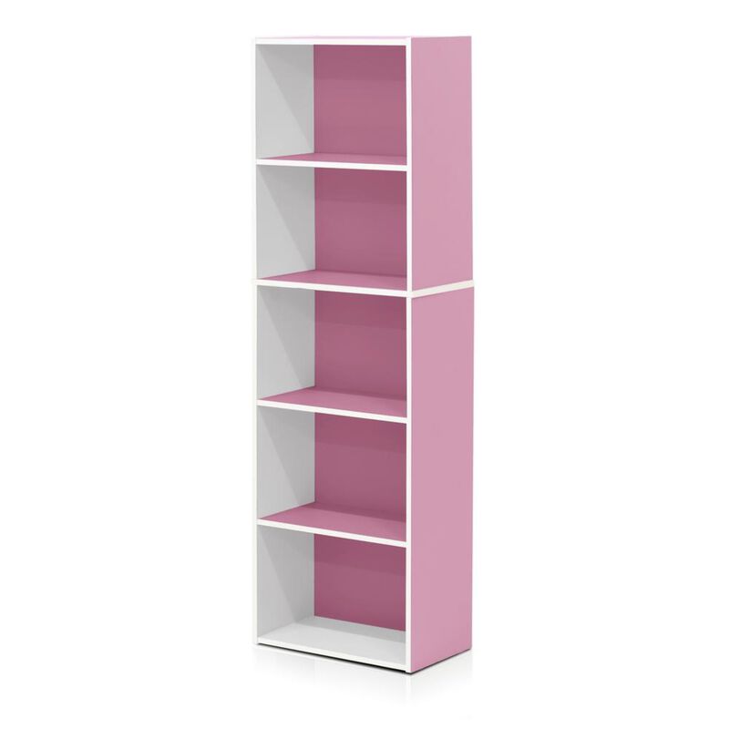 Furinno 5-Tier Reversible Color Open Shelf Bookcase , White/Pink 11055WH/PI