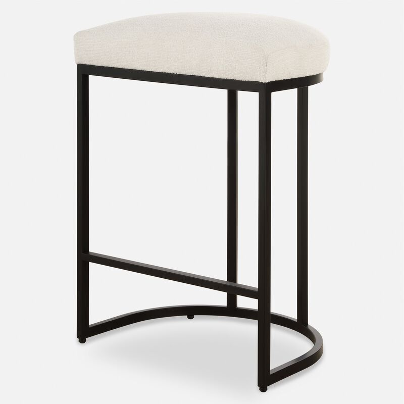 Gyn Counter Height Stool, White Performance Fabric, Black Cantilever Base