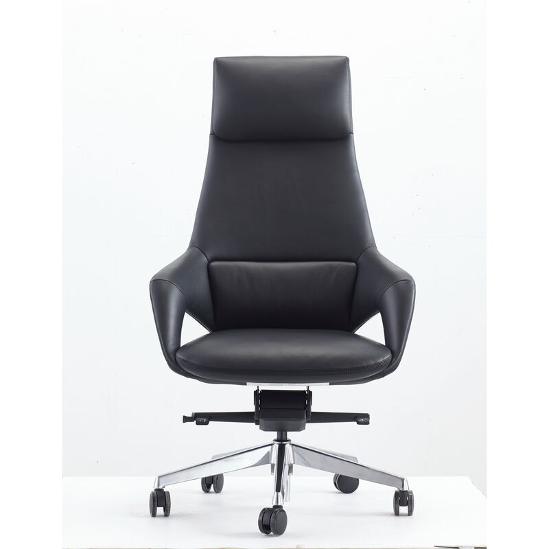 Akon Office Recliner Chair, Adjustable Height,Swivel, Lux Black Leather - Benzara
