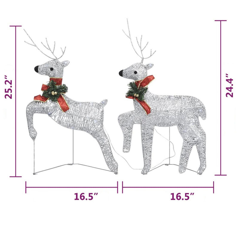 Outdoor 120 LED Light Christmas Decor Reindeer Set of 6, Silver Metal - Benzara
