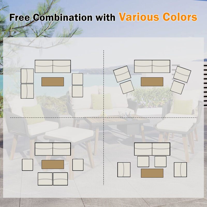 Modern & Coastal Farmhouse 6-Piece Unique Rope Woven Outdoor Patio Furniture Set