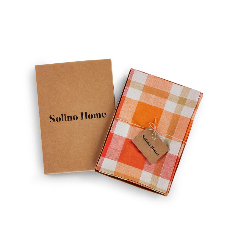 Solino Home 100% Pure Linen Dinner Napkins 20 x 20 Inch Set of 4 | Fall Buffalo Check
