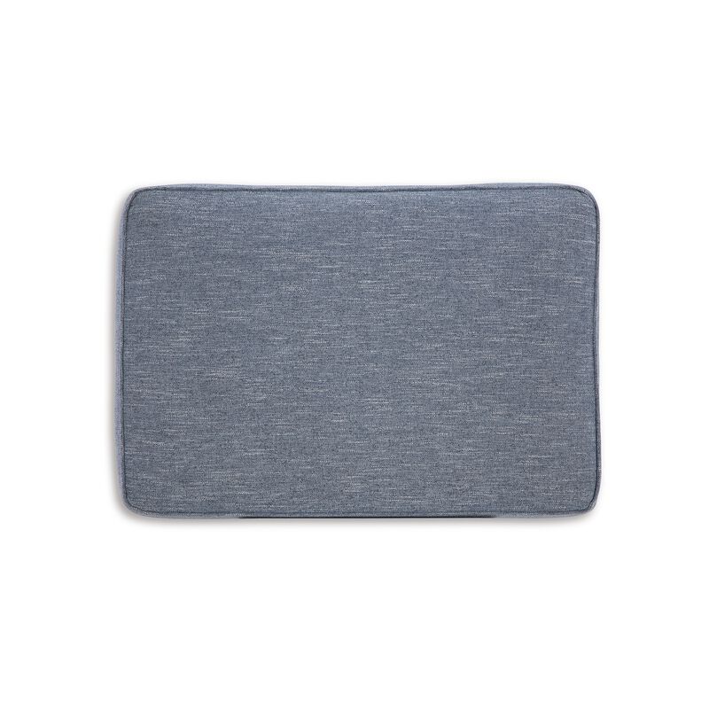 Sano Ottoman, Denim Blue Polyester, Soft Cushions, Black Wood, 38 Inch - Benzara
