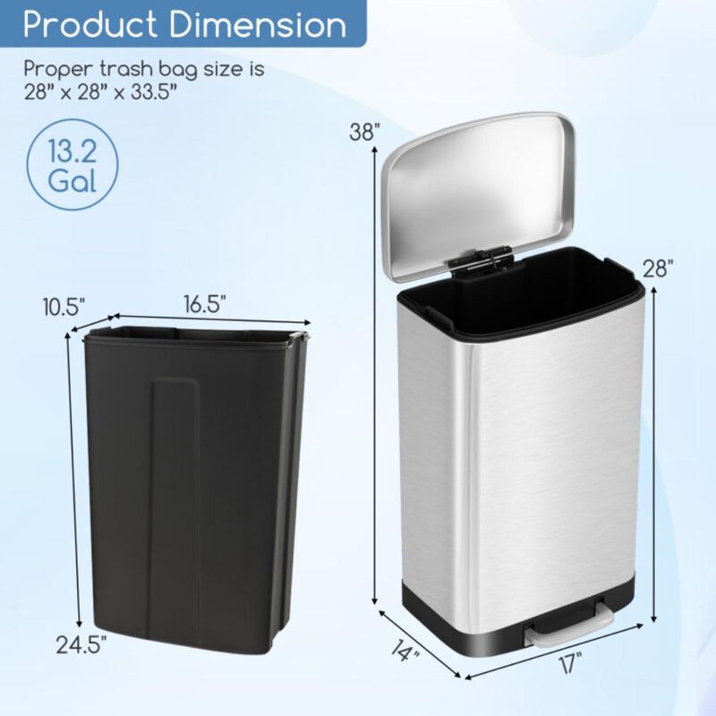 Hivvago 13.2 Gal Stainless Steel Trash Can with Lock Device-Sliver