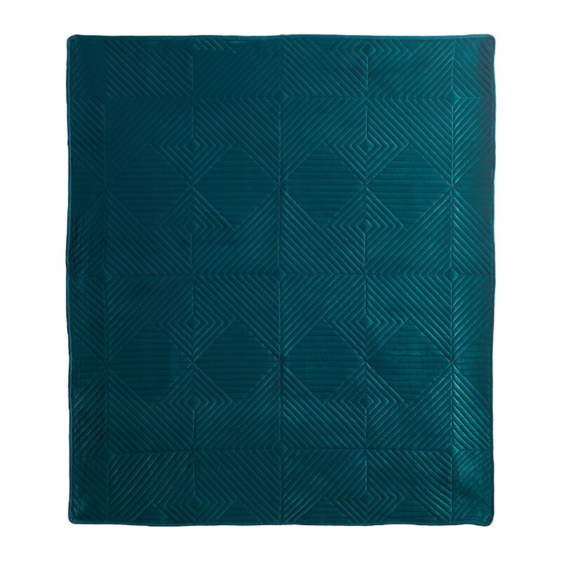 Ahab 60 x 50 Quilted Throw Blanket, Polyester Filling, Teal Dutch Velvet-Benzara