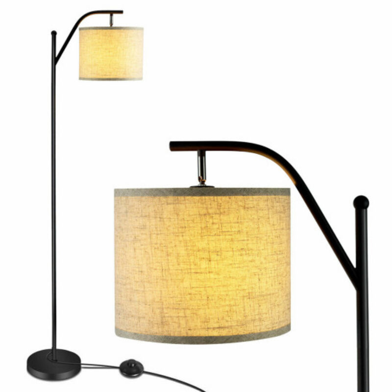 Standing Arc Modern Floor Lamp with Fabric Hanging Lamp