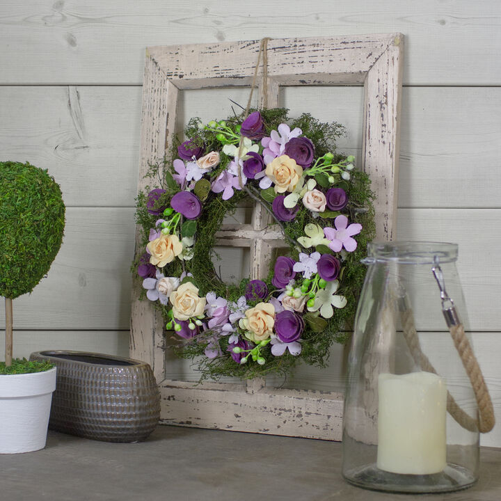 14" Purple and Green Floral  Berries and Twig Artificial Spring Floral Wreath