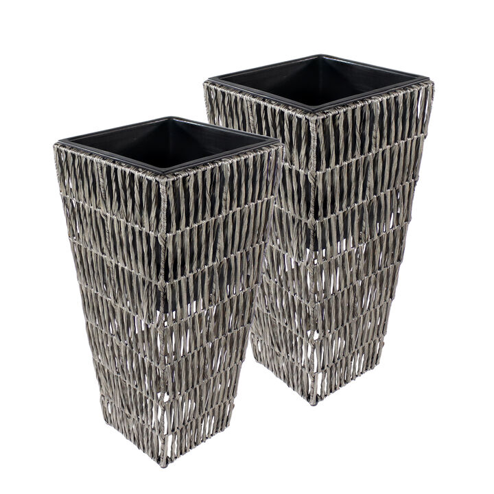 Sunnydaze Set of 2 Hyacinth Poly-Wicker Tall Planters