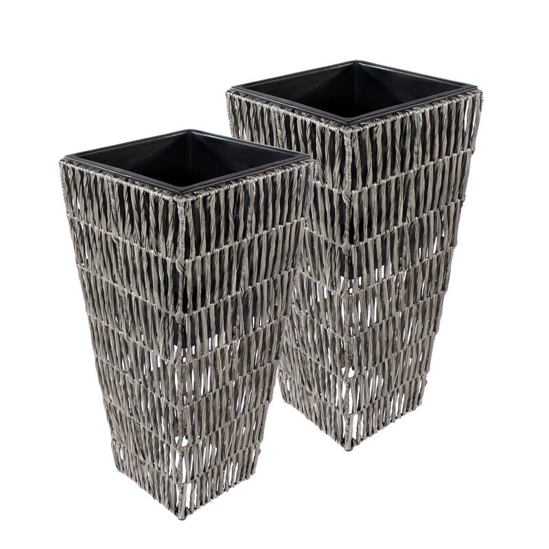 Sunnydaze Set of 2 Hyacinth Poly-Wicker Tall Planters