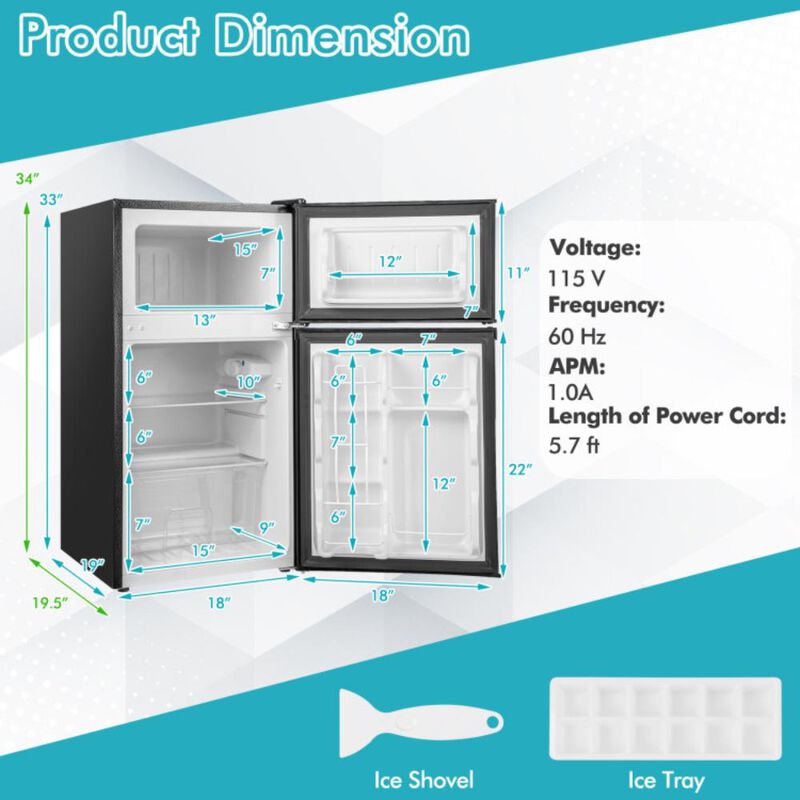 Costway 3.2 Cu. Ft Compact Mini Fridge with Adjustable Thermostat