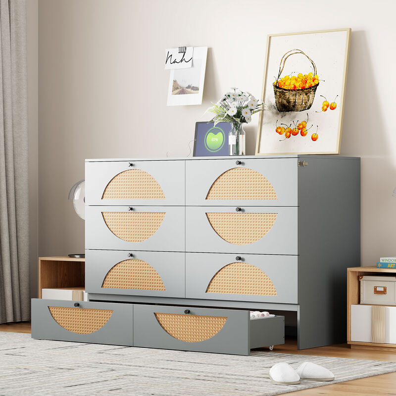 Merax Murphy Bed Cabinet with Large Drawer,USB Ports and Outlets