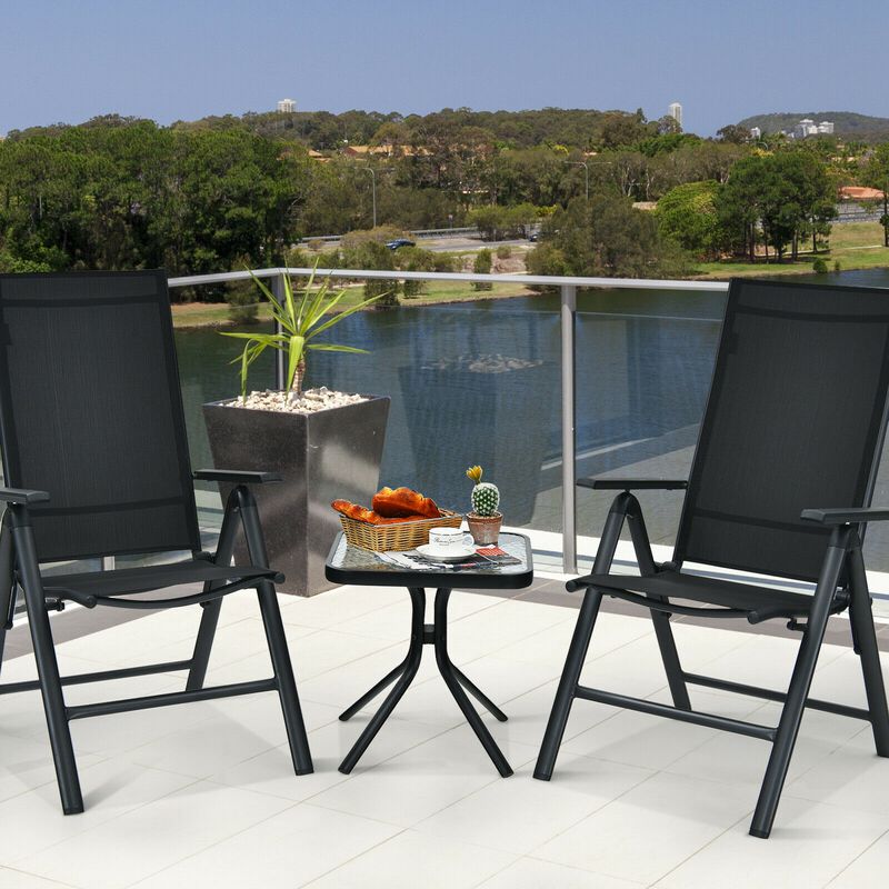 Tempered Glass Top Patio Table with Heavy-duty Metal Frame for Garden Poolside-Black
