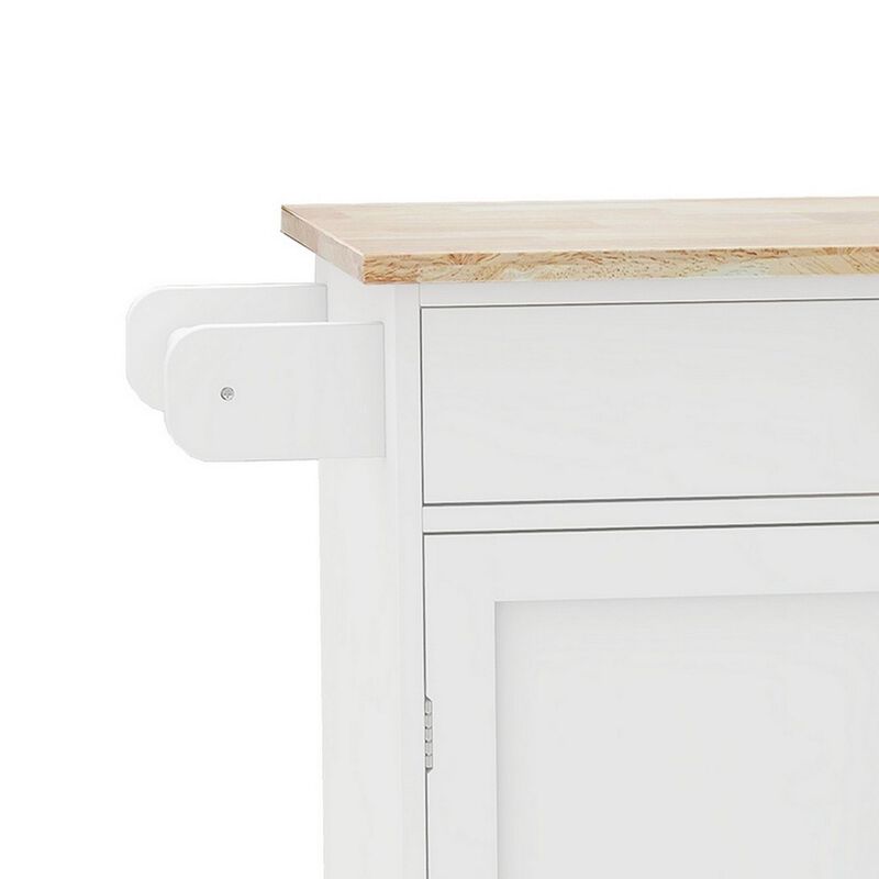 36 Inch Kitchen Island with Towel Rack, 1 Double Door Cabinet, White Wood-Benzara