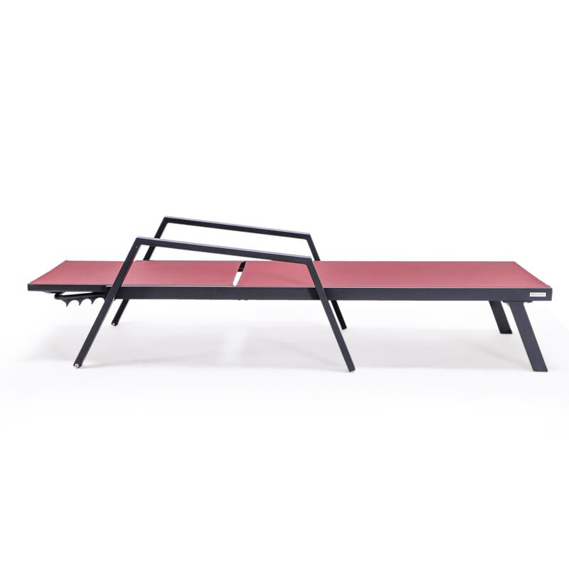 LeisureMod Marlin Patio Chaise Lounge Chair with Armrests – Black Aluminum Frame & Navy Blue Mesh for Outdoor Comfort