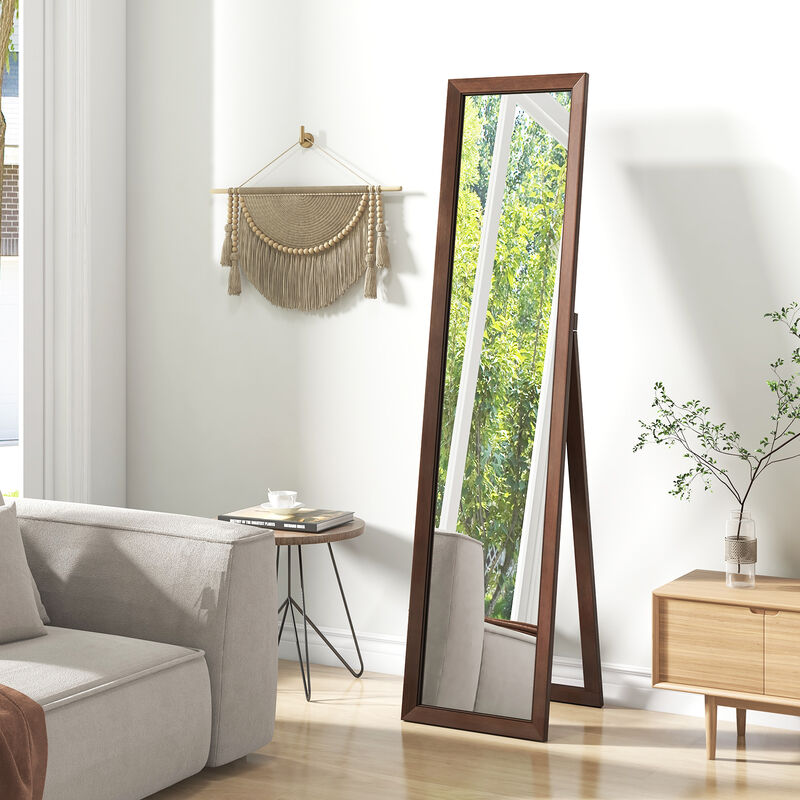 Full Length Mirror with Stand and Solid Wood Frame