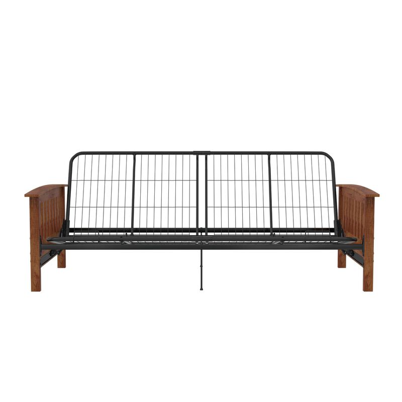 Mili Walnut Wood Arm Metal Futon Frame with 6-Inch Mattress