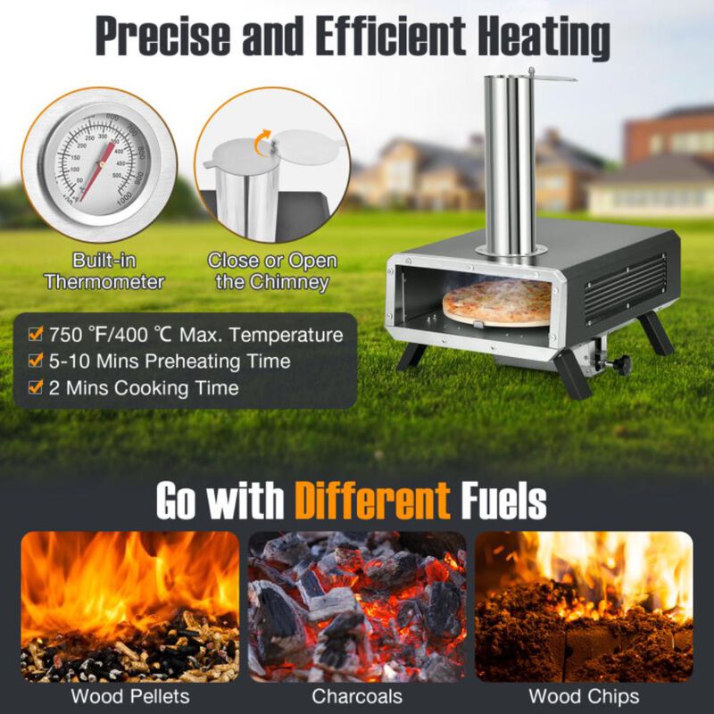 Hivvago Outdoor Pizza Oven Portable Wood Pellet Pizza Stove with 12 Inch Round Rotatable Pizza Stone