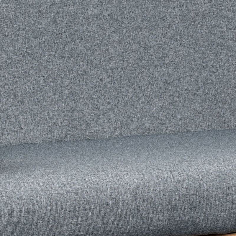 Gala 45 Inch Modern Loveseat Bench, Gray Fabric, Natural Brown Wood Frame-Benzara