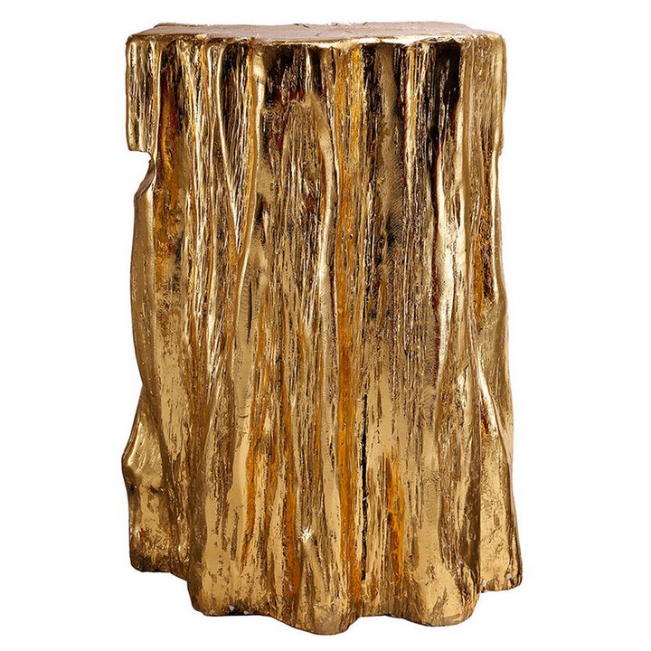 Kiny 20 Inch Accent Stool Table, Tree Trunk Design, Magnesium, Gold Finish - Benzara