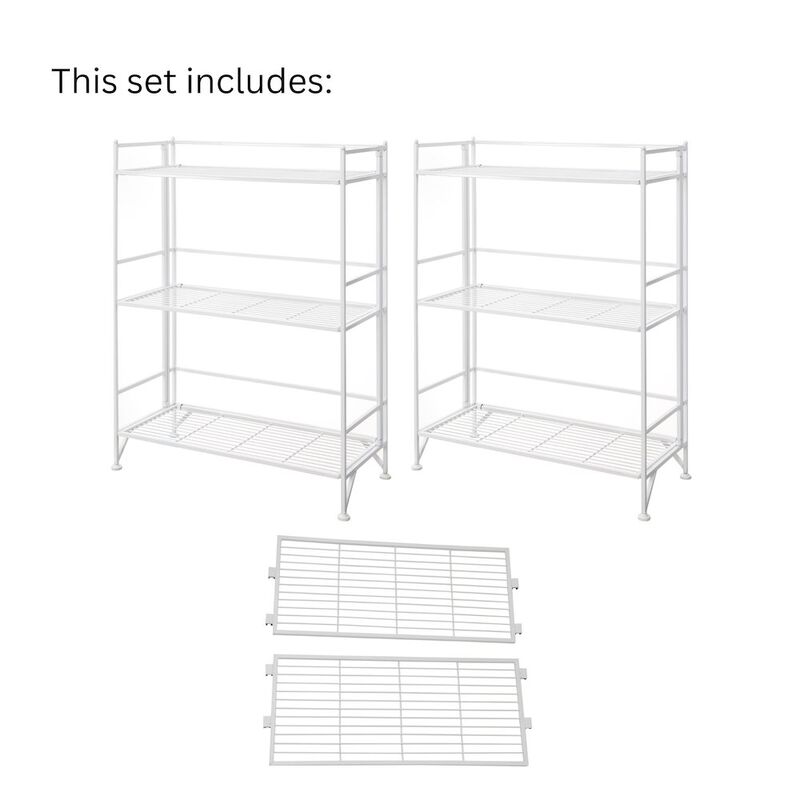 Convenience Concepts Xtra Storage 3 Tier Wide Folding Metal Shelves with Set of 2 Extension Shelves